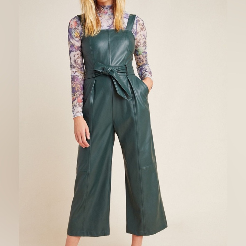 Faux Forest Green Leather Anthropologie Jumpsuit